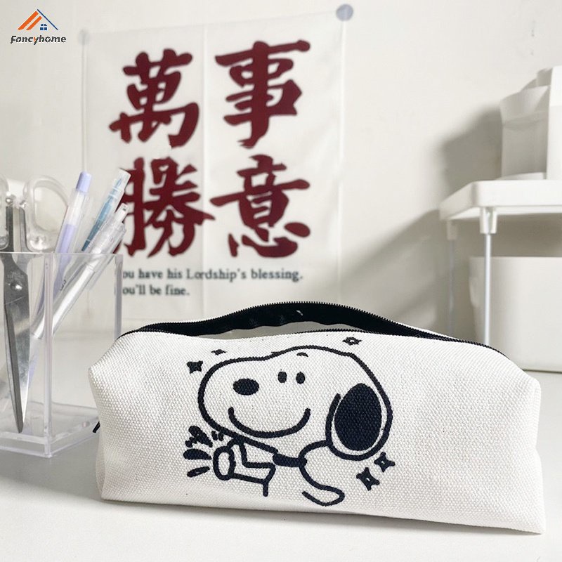 Túi đựng bút bằng vải canvas sức chứa lớn in hình Snoopy dễ thương