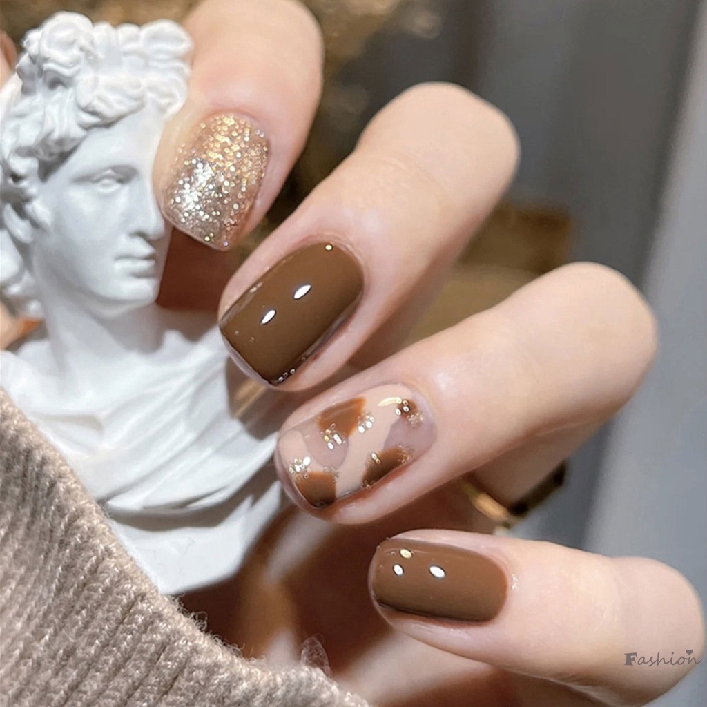 Móng Tay Giả In Hình Bò Cà Phê Dễ Sử Dụng Và Tẩy Rửa