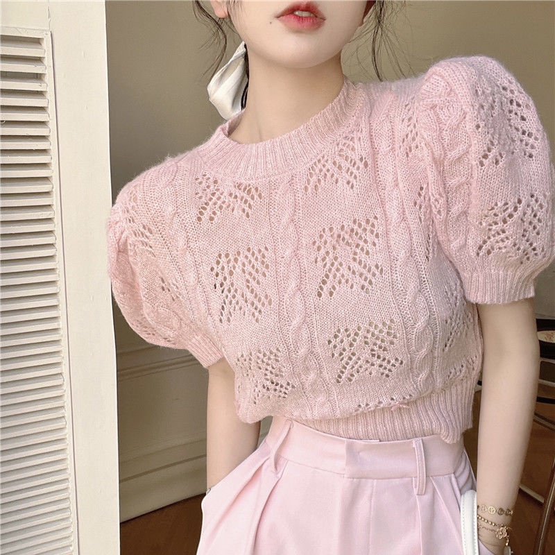 Áo Dệt Kim Cổ Tròn Thời Trang Mùa Hè Hàn Quốc Dành Cho Nữ