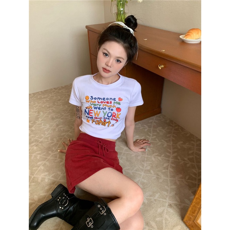 Áo baby tee Thun croptop Cotton Ngắn Tay Cổ Tròn In Họa Tiết Vui Nhộn Thời Trang Mùa Hè Cho Nữ