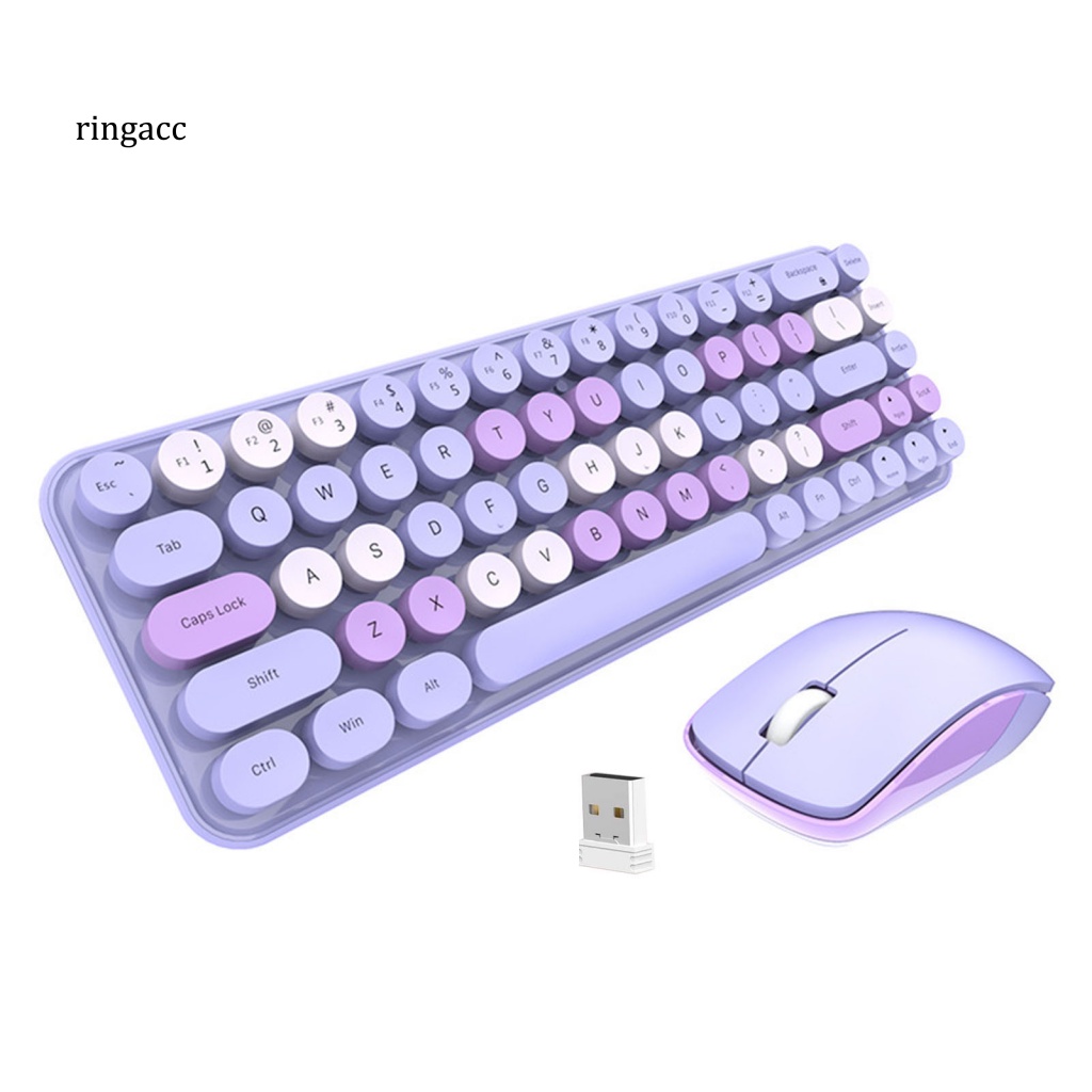 1 Bộ Bàn Phím Không Dây 2.4GHz Hình Tròn Kèm Chuột Dễ Thương Có Thể Sạc Lại