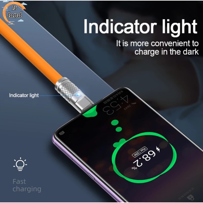 Dây Cáp Sạc Nhanh Usb Loại C 120w 6a Có Đèn Led Báo Hiệu Cho Xiaomi Huawei Samsung