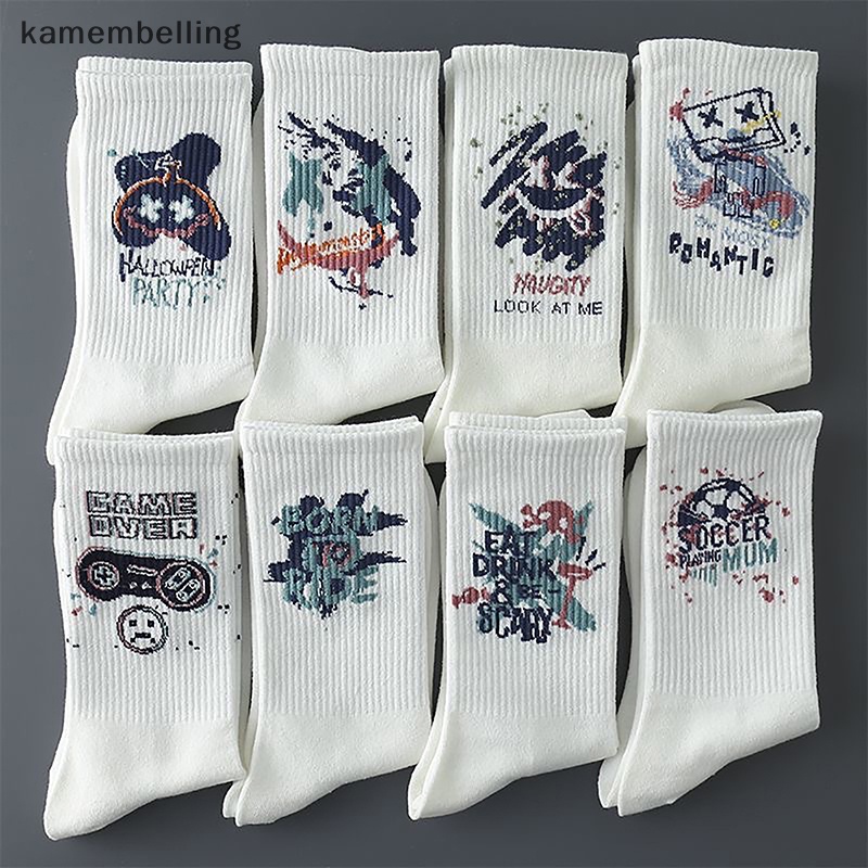 1 Đôi Vớ Cotton Polyester Màu Trắng Họa Tiết Hoạt Hình Vui Nhộn Phong Cách Punk Unisex