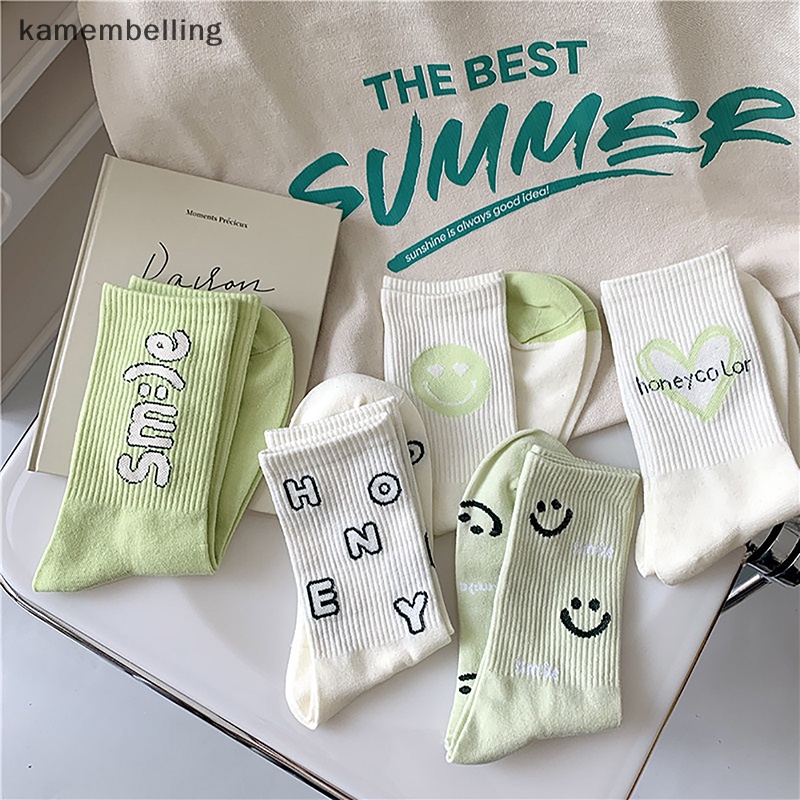 1 Đôi Tất Cotton Thoáng Khí In Hình Mặt Cười Dễ Thương Cho Nữ