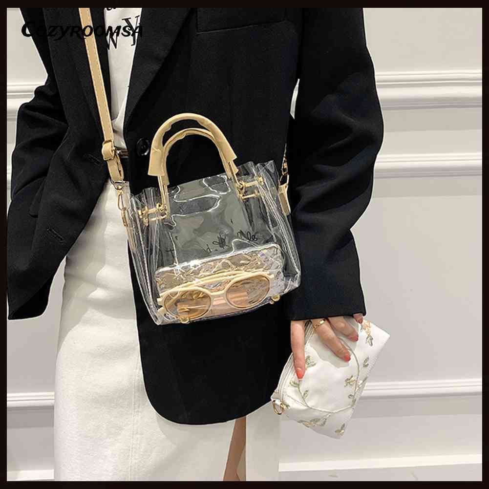 Túi Xách Nhựa PVC Trong Suốt Phối Dây Xích Đeo Vai Cá Tính Cho Nữ