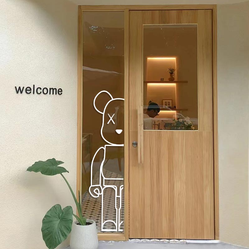 Giấy Dán Tường / Cửa Kính Cửa Hàng Cà Phê Hình Gấu Bắc Âu Nửa Mặt Màu Xanh Dương