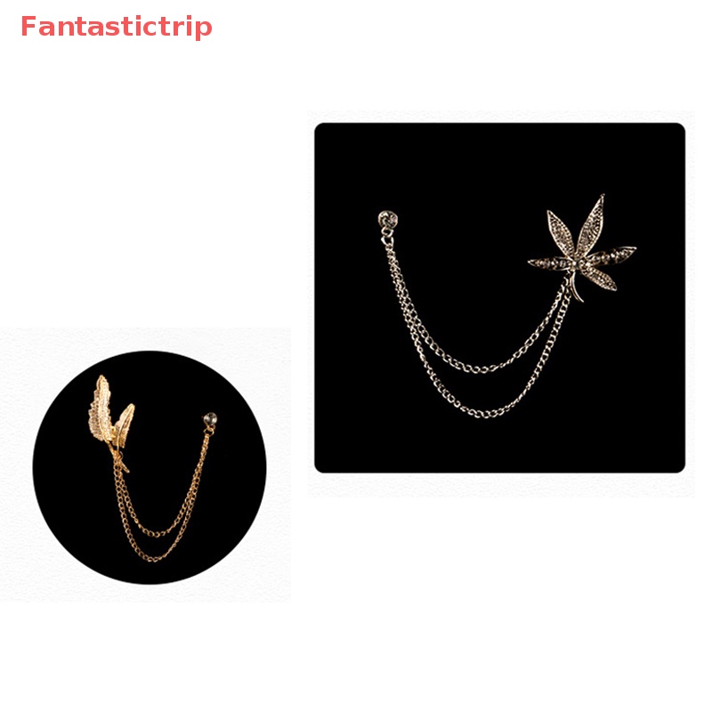 Ghim Cài Áo Hình Chiếc Lá Phối Dây Xích Tua Rua Thời Trang Cho Nam Và Nữ