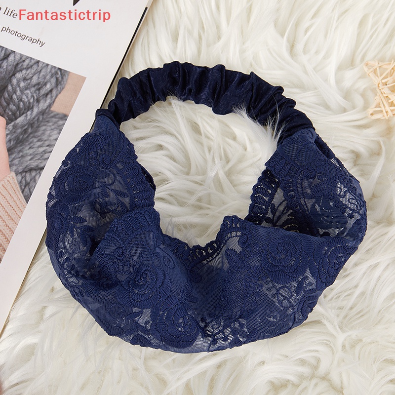 [Fantastictrip] Băng Đô Cài Tóc Rửa Mặt Phối Ren Trắng Thêu Họa Tiết Đơn Giản Thoáng Khí Thời Trang