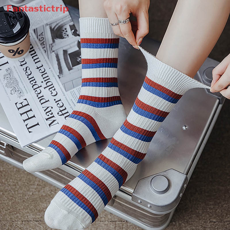 1 Đôi Vớ Thể Thao Cotton Thoáng Khí Họa Tiết Kẻ Sọc Màu Thời Trang Chất Lượng Cao Phong Cách Unisex Mới