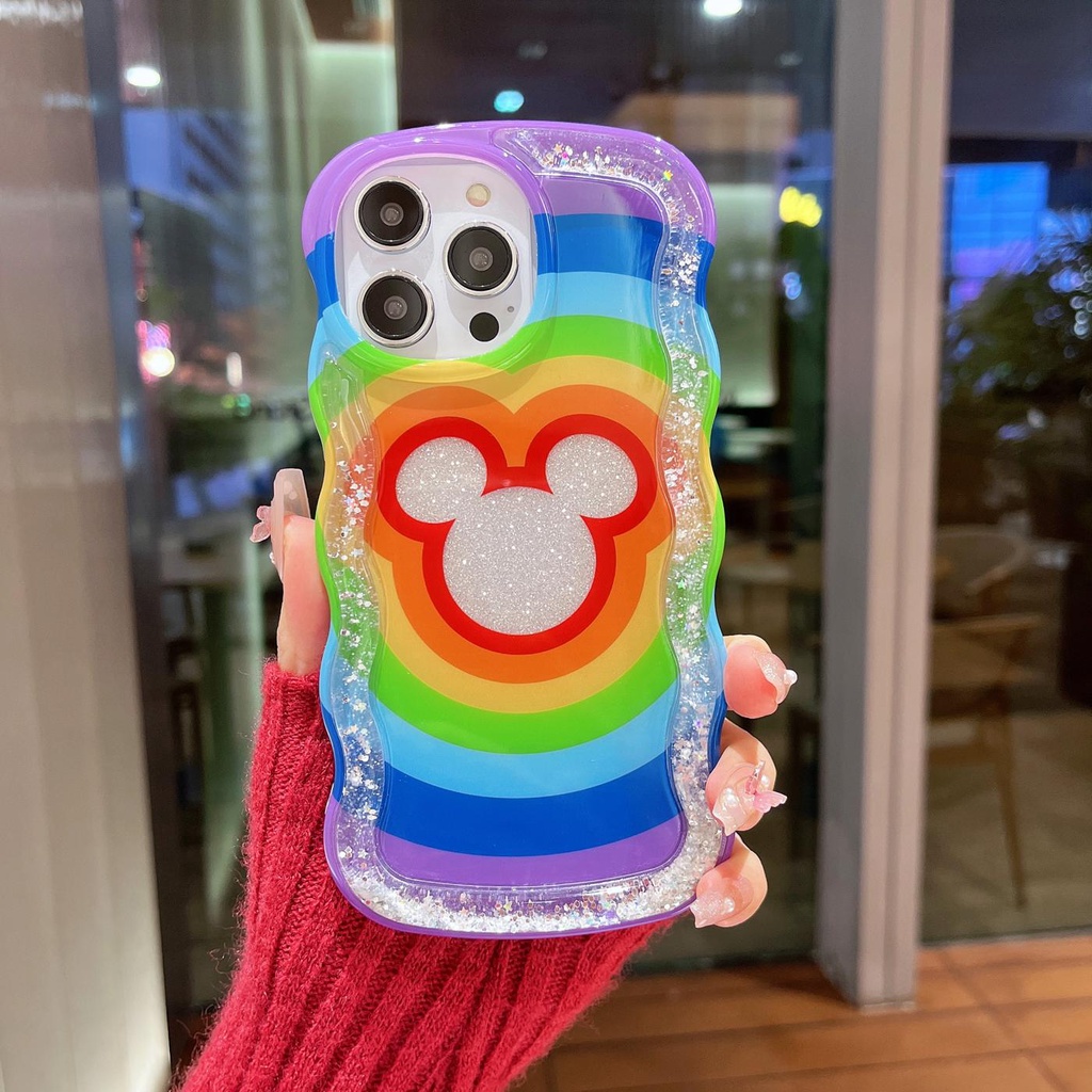Ốp Điện Thoại TPU Dẻo Họa Tiết Hoạt Hình Mickey Kèm Nước Kim Tuyến Cho iPhone 12 13 14 Pro Max