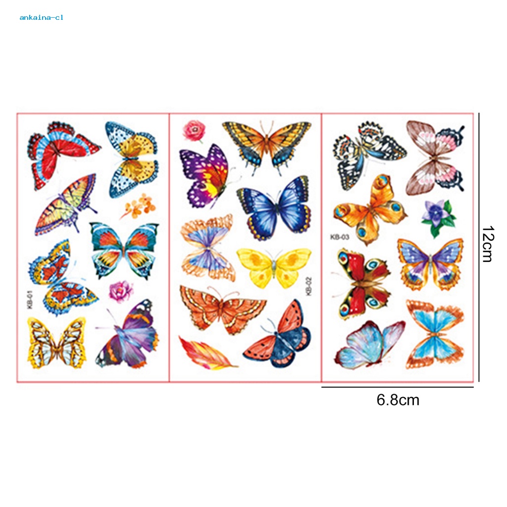 Set 10 Miếng Dán Hình Xăm Tạm Thời Họa Tiết Bướm Nhiều Màu Dễ Thương Vui Nhộn