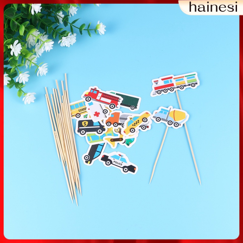 Set 18 Que Cắm Trang Trí Bánh Cupcake Hình Xe Hơi Hoạt Hình