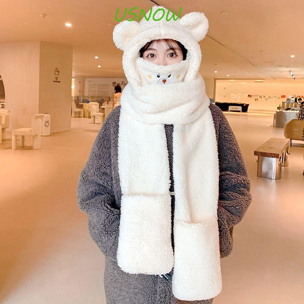 Nón Lông Cừu Ấm Áp Kèm Khẩu Trang Che Tai Kiểu Hàn Quốc Dễ Thương Cho Nữ