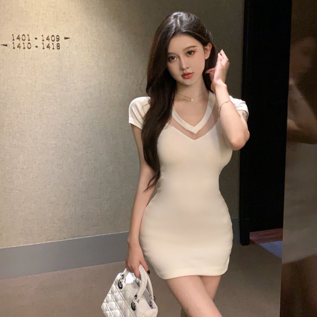 Đầm Đen Tay Lửng Cổ Chữ v Eo Cao Thời Trang Mùa Hè Cho Nữ