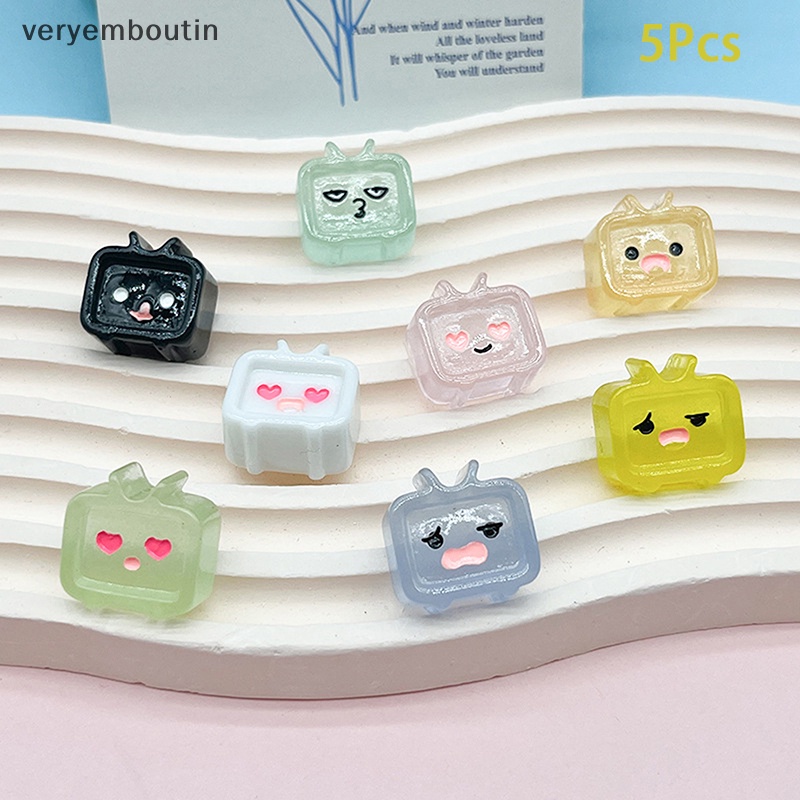 Bộ 5 Tượng Hình Tv Hoạt Hình Mini Bằng Nhựa Resin Màu Dạ Quang Dễ Thương Trang Trí Bảng Điều Khiển Xe Hơi / Nhà Cửa