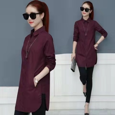 Áo Sơ Mi Tay Dài Có Túi Màu Sắc Đơn Giản Dành Cho Nữ