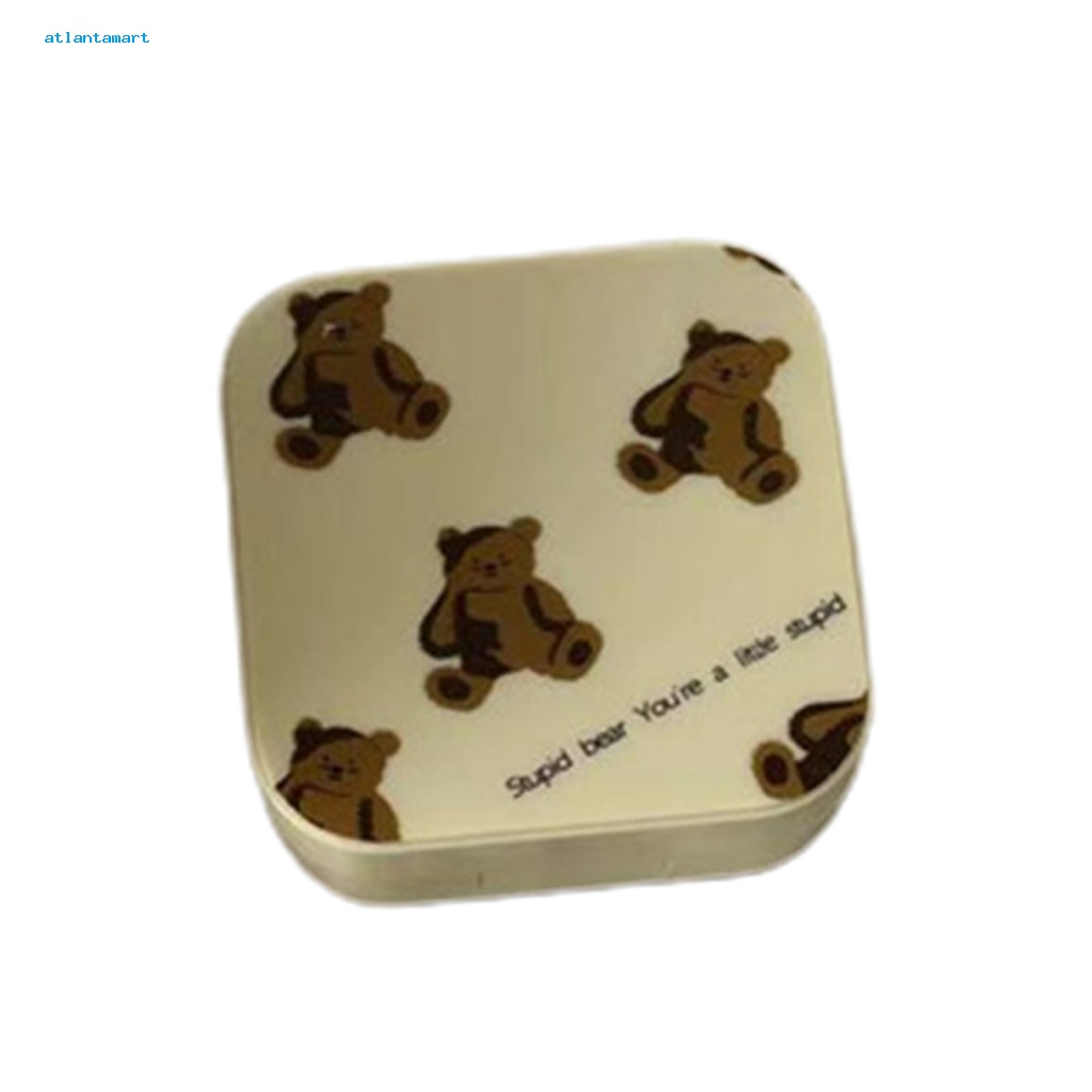 Túi Đựng Đồ Dùng Cao Cấp Tiện Dụng| 1 Bộ Hộp Đựng Kính Áp Tròng Bằng Nhựa In Họa Tiết Gấu Có Gương Chống Va Đập Cho Nữ