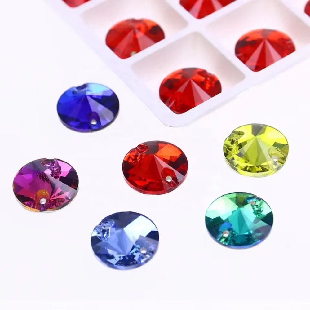 Nút Tròn Pha Lê Rivoli Thời Trang 12mm / 14mm May Giày / Túi Xách