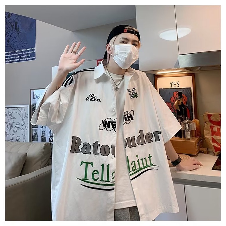 Áo Sơ Mi Ngắn Tay Oversize Dễ Phối Đồ Phong Cách Đường Phố Mới Cho Nam