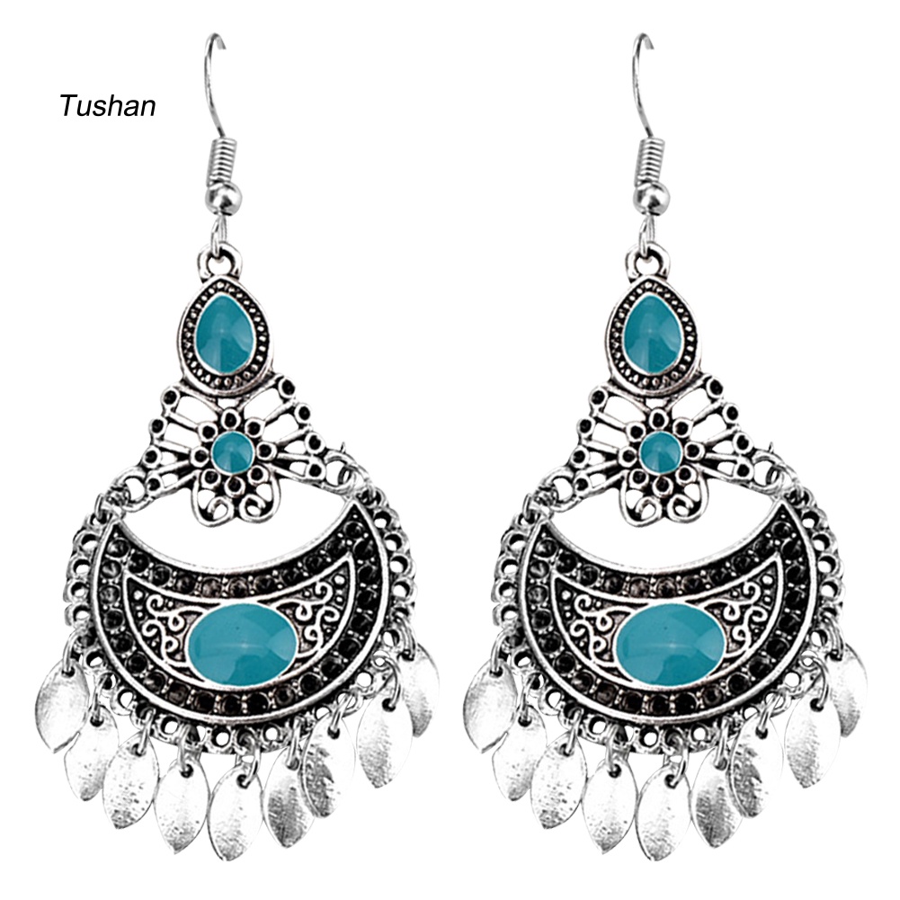 Bông Tai Hình Học Đính Đá Nhân Tạo Phong Cách Bohemian Thời Trang