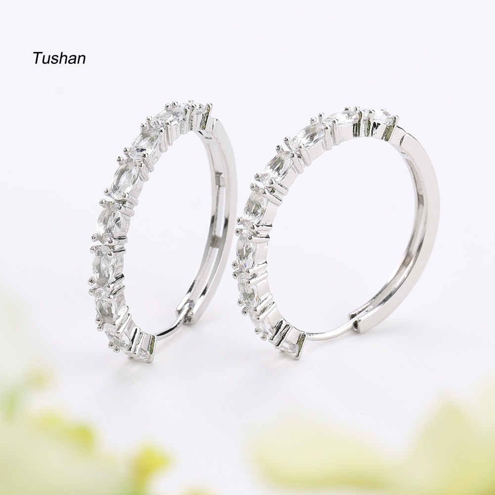 Khuyên Tai Kim Loại Khoen Tròn Đính Đá Thời Trang Cho Nữ