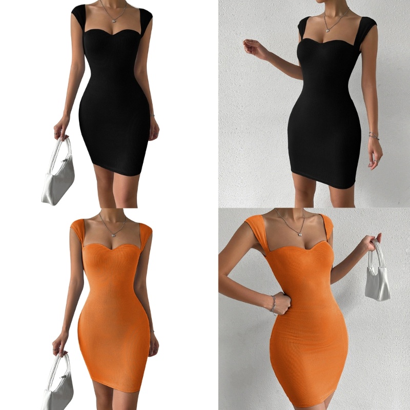 Xiangbao Đầm Ngắn Ôm Dáng Không Tay Lưng Cao Xẻ Tà Có Gân Màu Trơn Cho Nữ Dự Tiệc