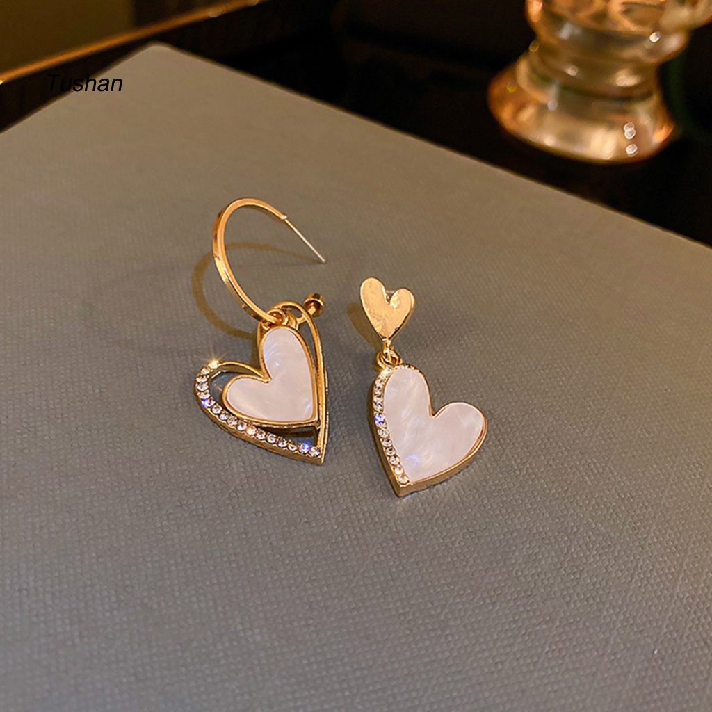 1 Đôi Bông Tai Hình Trái Tim Đính Đá Lấp Lánh Dễ Thương Dành Cho Nữ