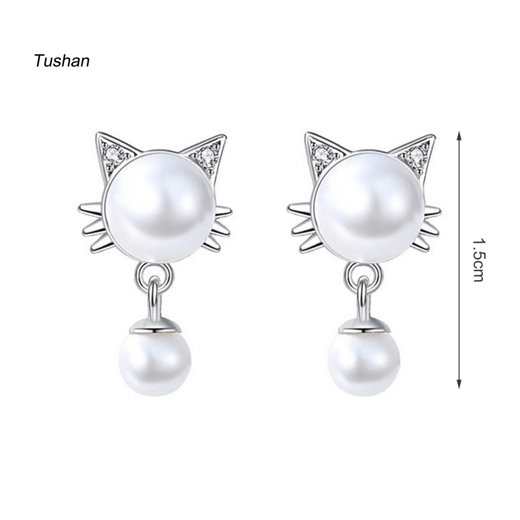 [Ts] 1 Cặp Bông Tai Dạng Treo Hình Mèo Trắng Chống Mài Mòn Trang Trí Mắt Làm Việc Mịn Màng