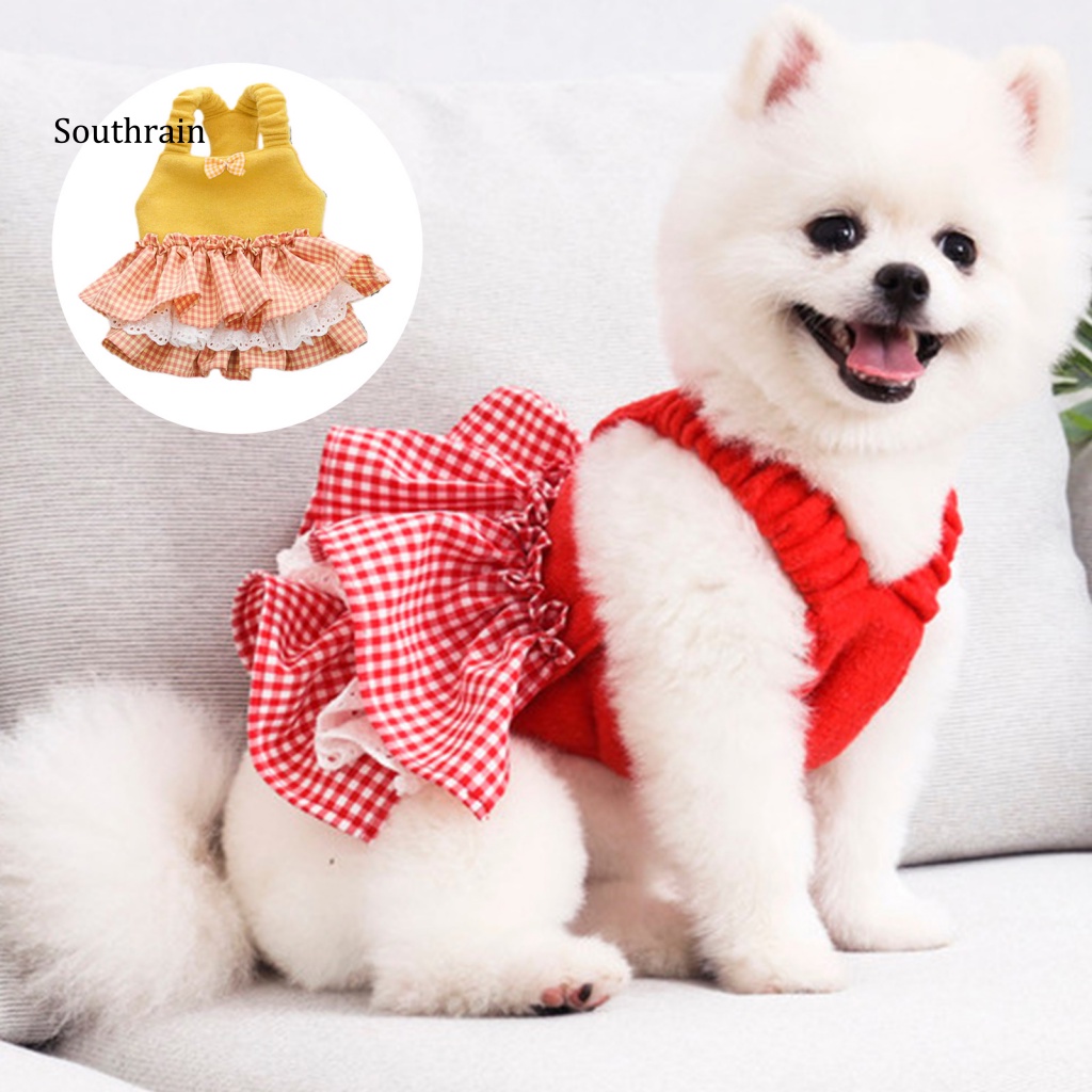 Đầm Đính Nơ Bằng Polyester Hai Ống Phối Bèo Thời Trang Cho Cún Cưng