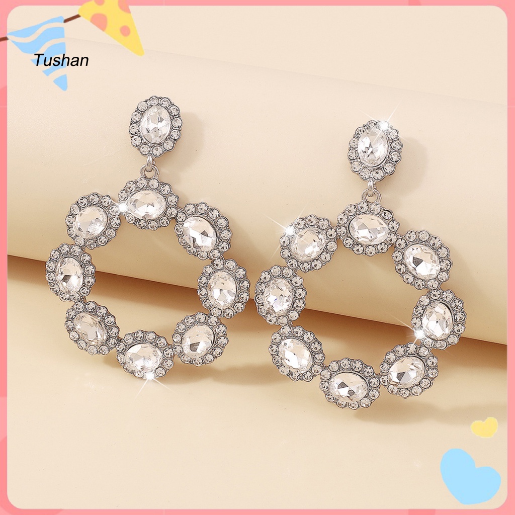 1 Đôi Bông Tai Hình Học Đính Đá Lấp Lánh Phong Cách Vintage