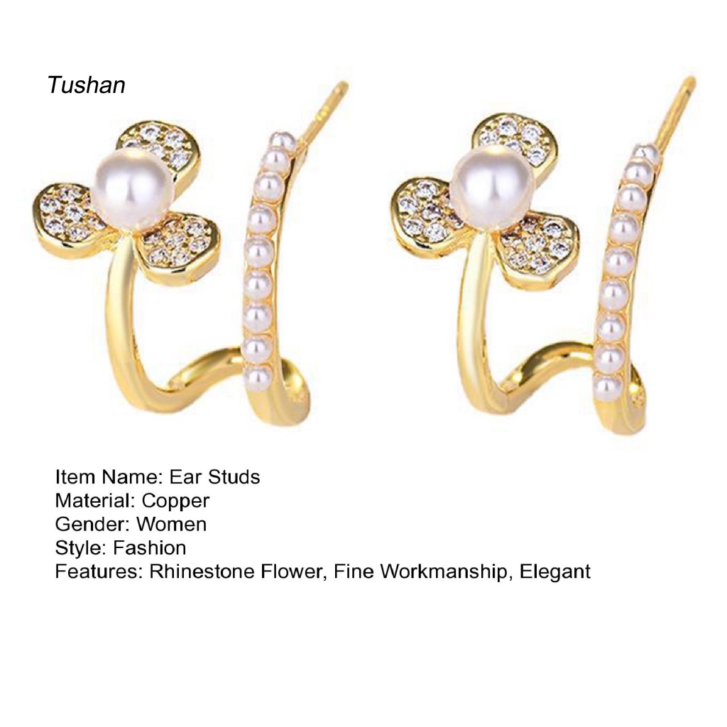 Bông Tai Chữ U Đính Đá / Ngọc Trai Giả Lấp Lánh Thời Trang Thanh Lịch Dành Cho Nữ