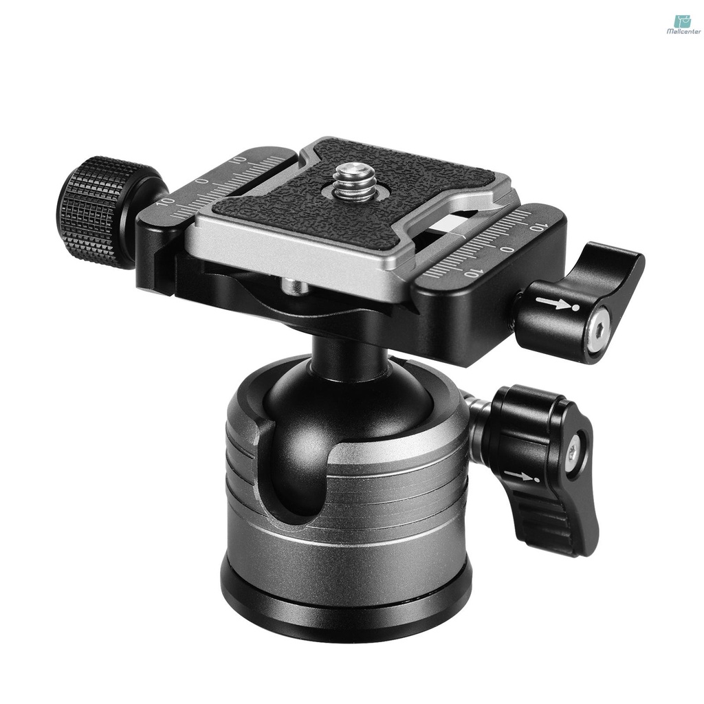 CNC Aluminum Alloy Dual Panoramic Ball Head Low Center of Gravity Single U Notch Design with 1/4 Inch Screw Mount for DSLR ILDC Cameras Tripod Monopod Max. Load 10kg Grey