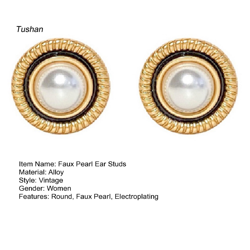 1 Đôi Bông Tai Tròn Đính Ngọc Trai Nhân Tạo Phong Cách Vintage Sang Trọng