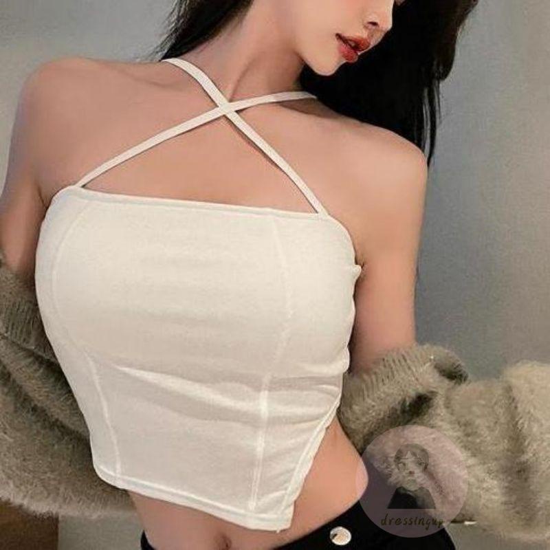 Áo Tank Top Hai Dây Lệch Tà Màu Sắc Tinh Khiết Thời Trang Cho Nữ