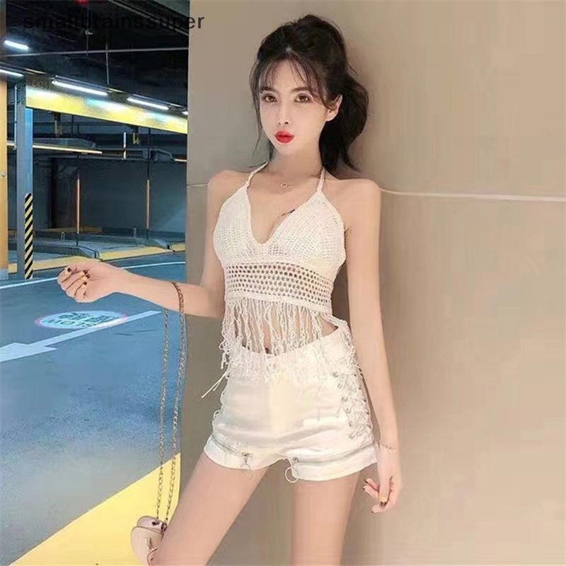 Áo Hai Dây Dệt Kim Màu Trơn Phong Cách Vintage Thời Trang Mùa Hè Cho Nữ