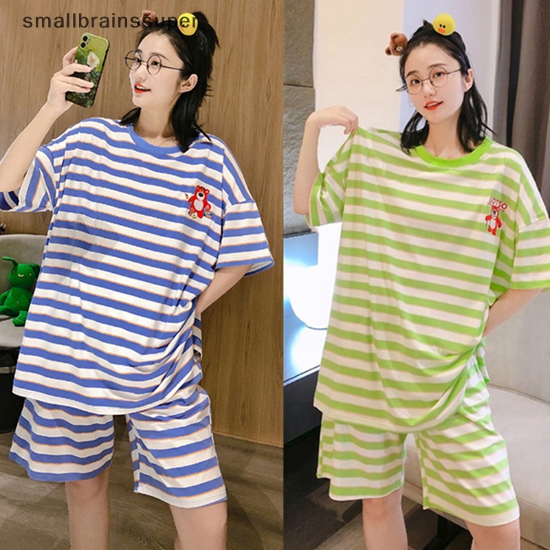 Bộ Đồ Ngủ Mặc Nhà Dáng Rộng In Hoạt Hình Phối Sọc Xinh Xắn Cho Nữ
