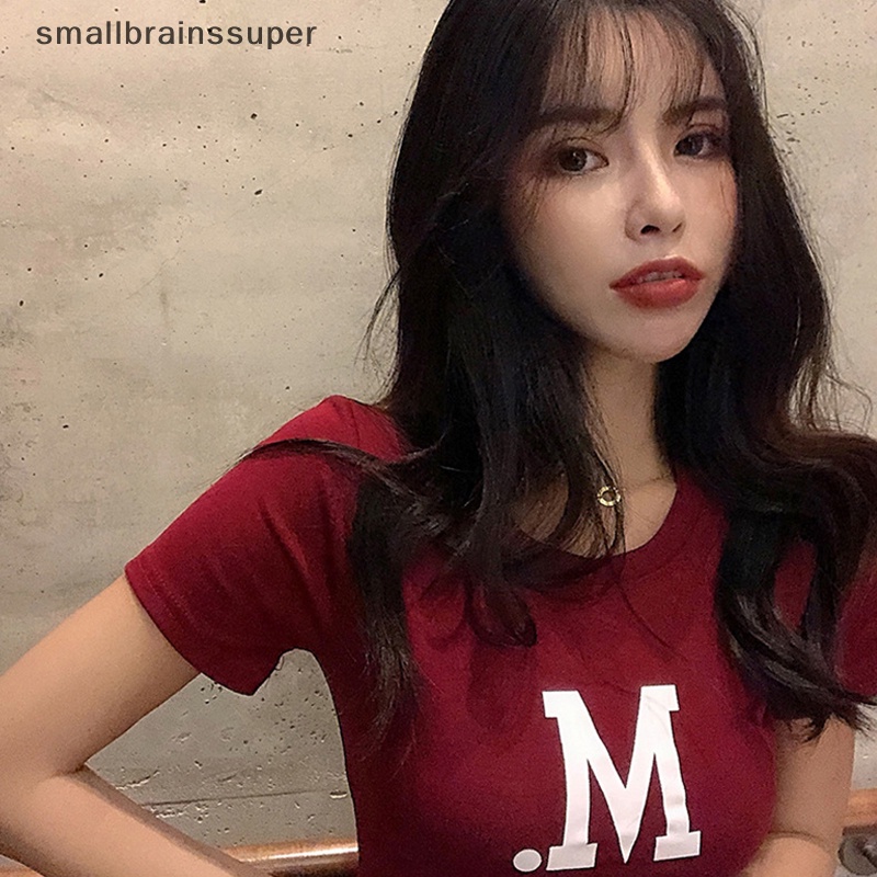 Áo Thun Lửng Ngắn Tay Cổ Tròn In Chữ Thời Trang Mùa Hè Cho Nữ