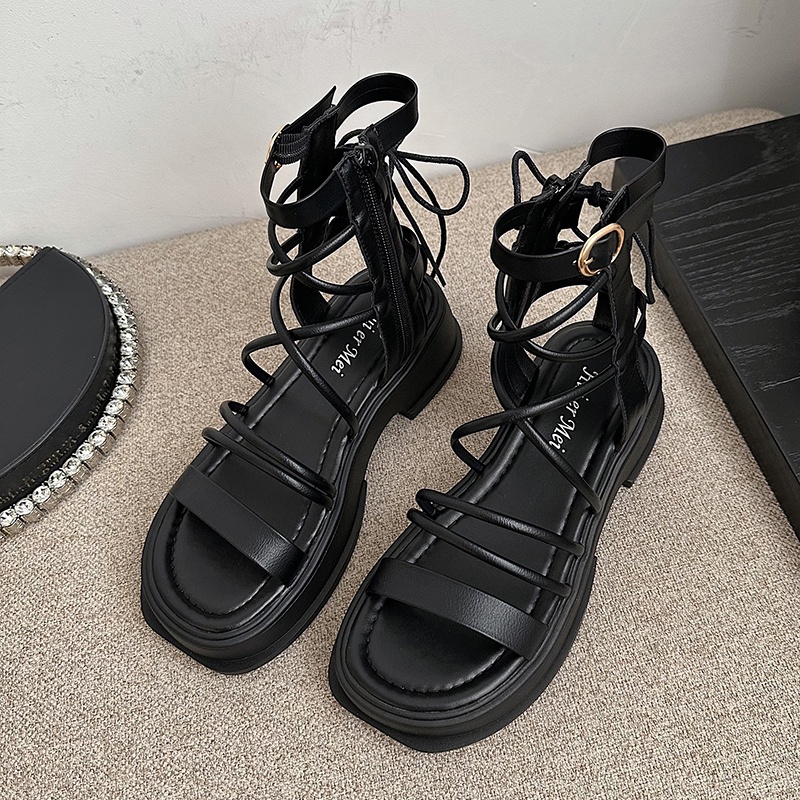 Xăng đan Đế Dày Buộc Dây Đơn Giản Phong Cách retro Cho Nữ