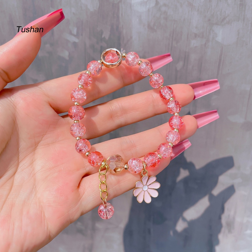 [Ts] Vòng Tay Chuỗi Hạt Pha Lê Co Giãn Hình Hoa Ngọt Ngào Dễ Phối Đồ Làm Quà Tặng Cho Bạn Gái