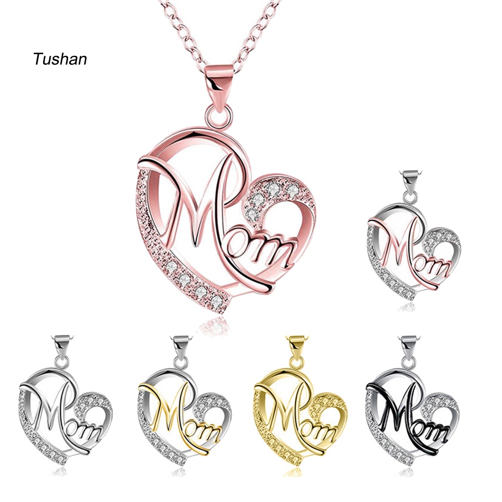 Vòng cổ Mặt Trái Tim Khắc Chữ Mom Thời Trang