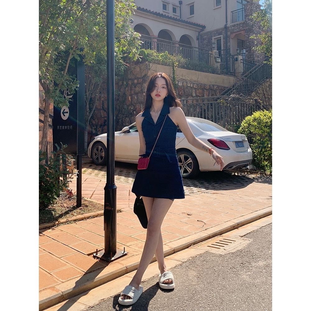 Đầm Denim Ngắn Không Tay Dáng Ôm Thời Trang Xuân Hè 2022 Phong Cách Mới Cho Nữ