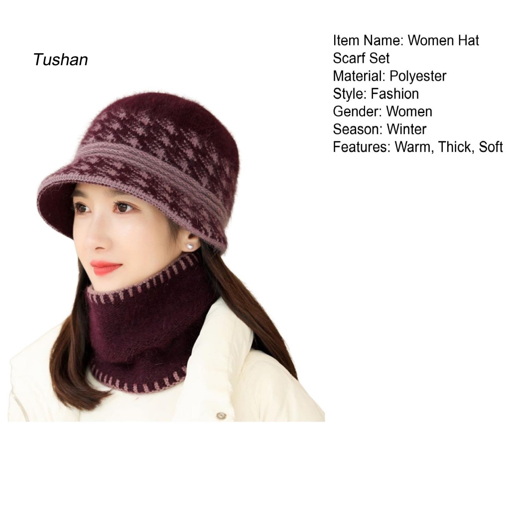 Set 2 Món Nón Dệt Kim + Khăn Choàng Cổ + Khăn Choàng Cổ Bằng Lông Thỏ Nhân Tạo Dày Dặn Chống Gió Bảo Vệ Cho Nữ