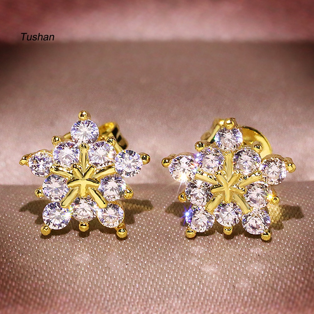 Đôi Khuyên Tai Hình Bông Tuyết Đính Đá Thời Trang Cho Nữ