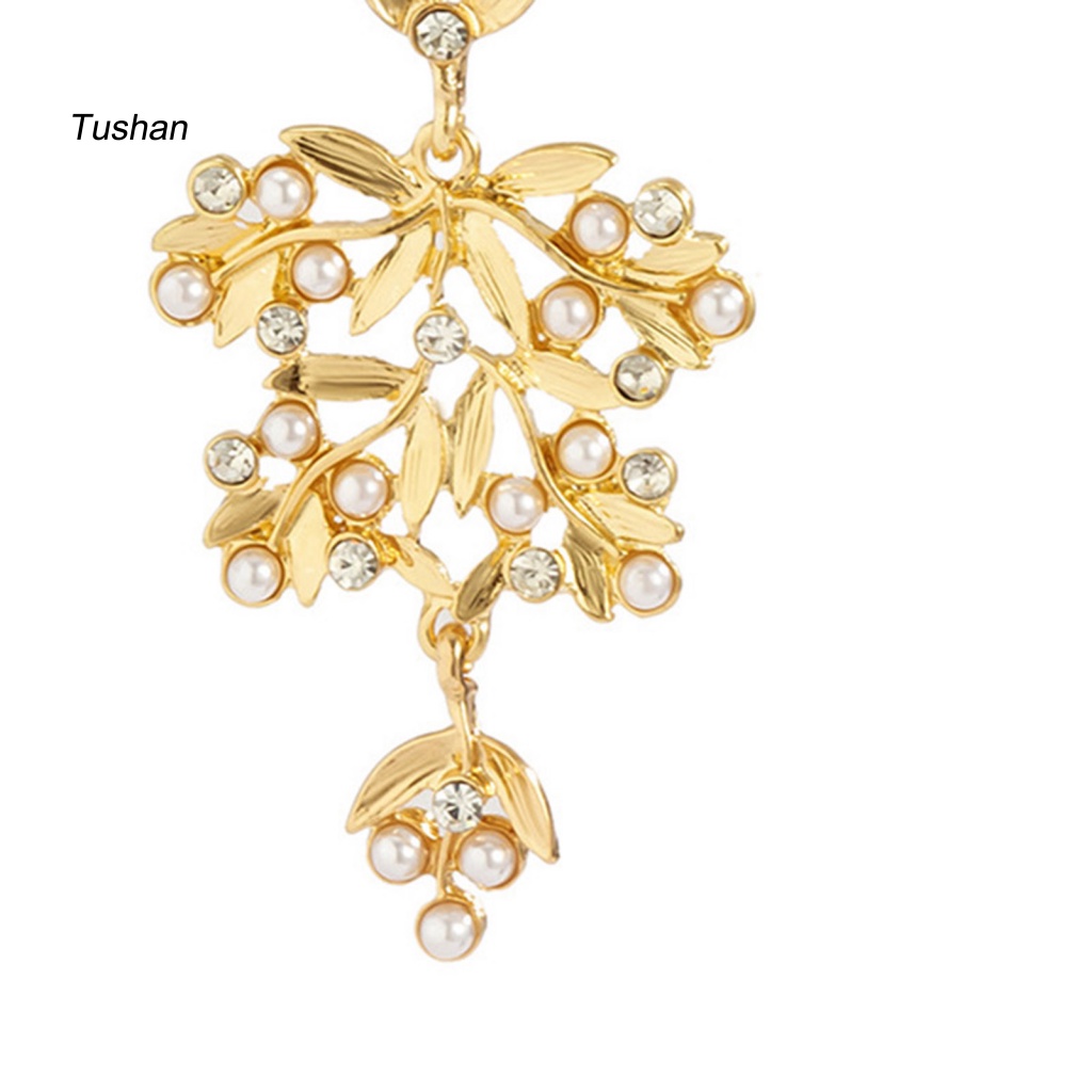 1 Đôi Bông Tai Hình Chiếc Lá Lớn Bằng Hợp Kim Đính Ngọc Trai Nhân Tạo Dành Cho Nữ