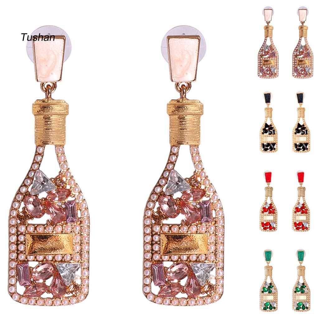1 Đôi Bông Tai Hình Chai Rượu Đính Đá Phong Cách Vintage Dành Cho Nữ