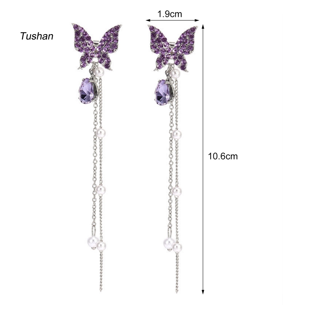 1 Đôi Bông Tai Dáng Dài Hình Bướm Đính Đá Tinh Tế Thời Trang