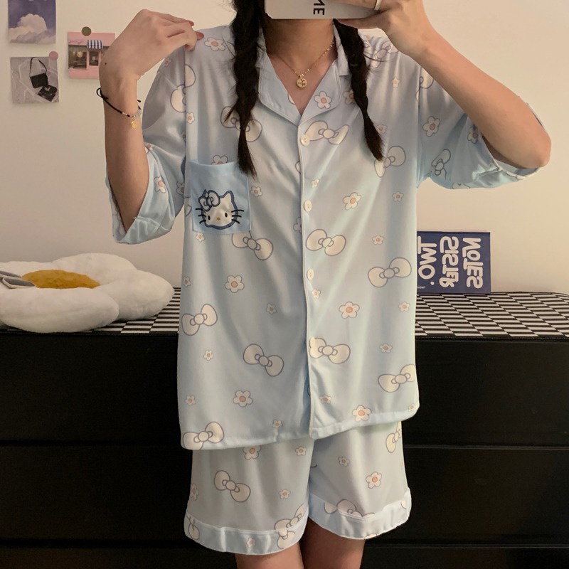 Bộ Đồ Ngủ Dáng Rộng In Hoạt Hình Phong Cách Hàn Quốc Xinh Xắn Cho Nữ