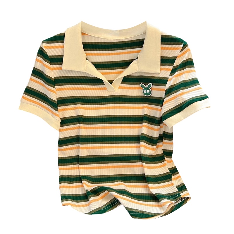 Áo Thun Ngắn Tay Họa Tiết Kẻ Sọc Phong Cách Phương Tây Thời Trang Mùa Hè Hàng Mới Dành Cho Bạn Nữ
