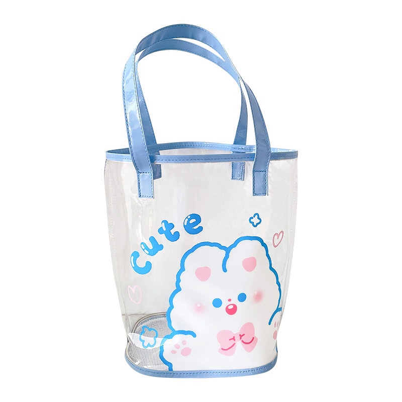 Túi Xách Nhựa PVC Trong Suốt Chống Nước Sức Chứa Lớn Họa Tiết Trái Tim Dễ Thương Cho Nữ
