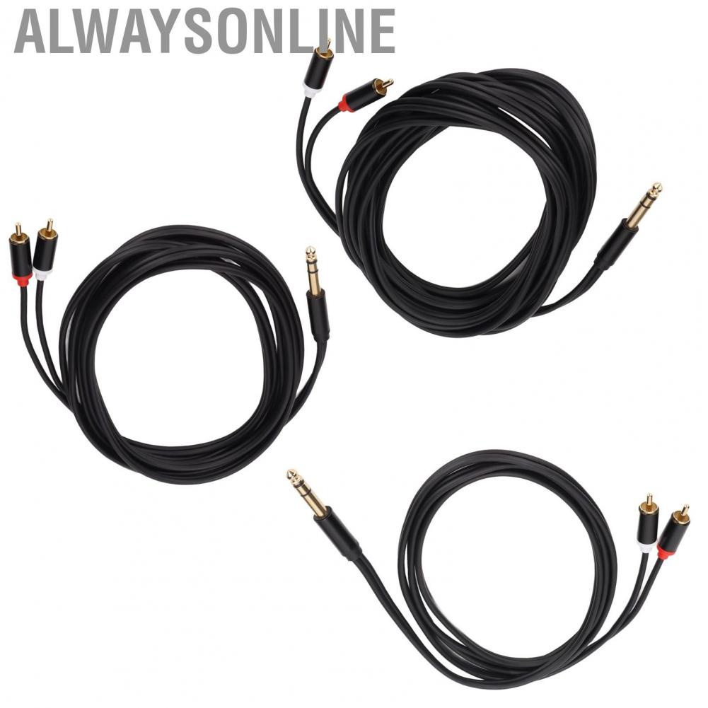 Alwaysonline 6.35mm To 2 RCA Cable  1/4 Gold Plated for Amplifier Speaker